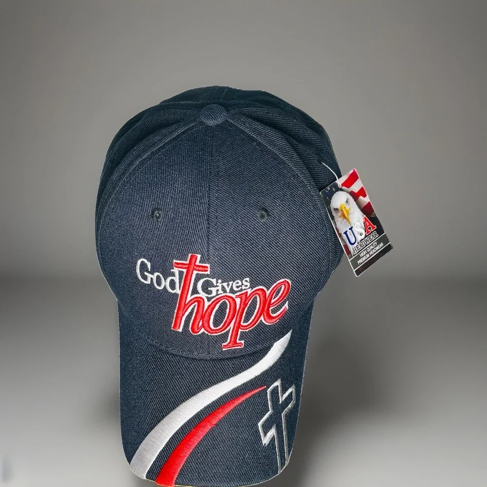 NWT God Gives Hope I Love Jesus Christian Cross Baseball Hat Cap Black Acrylic